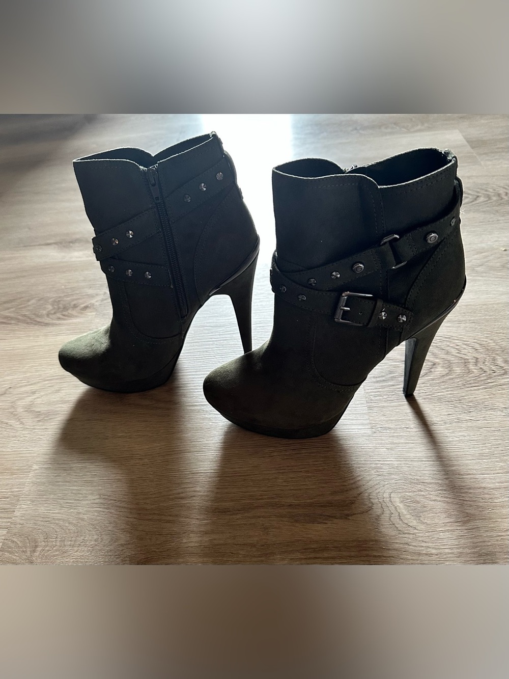 GUESS Olive Green Studded Platform Ankle Boots
